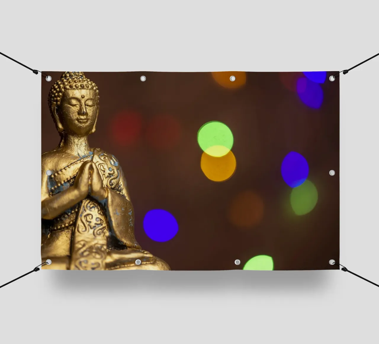 Buddha d'oro con giochi di luce colorati telo in pvc da Bilderwelt - Kunst für die Wand