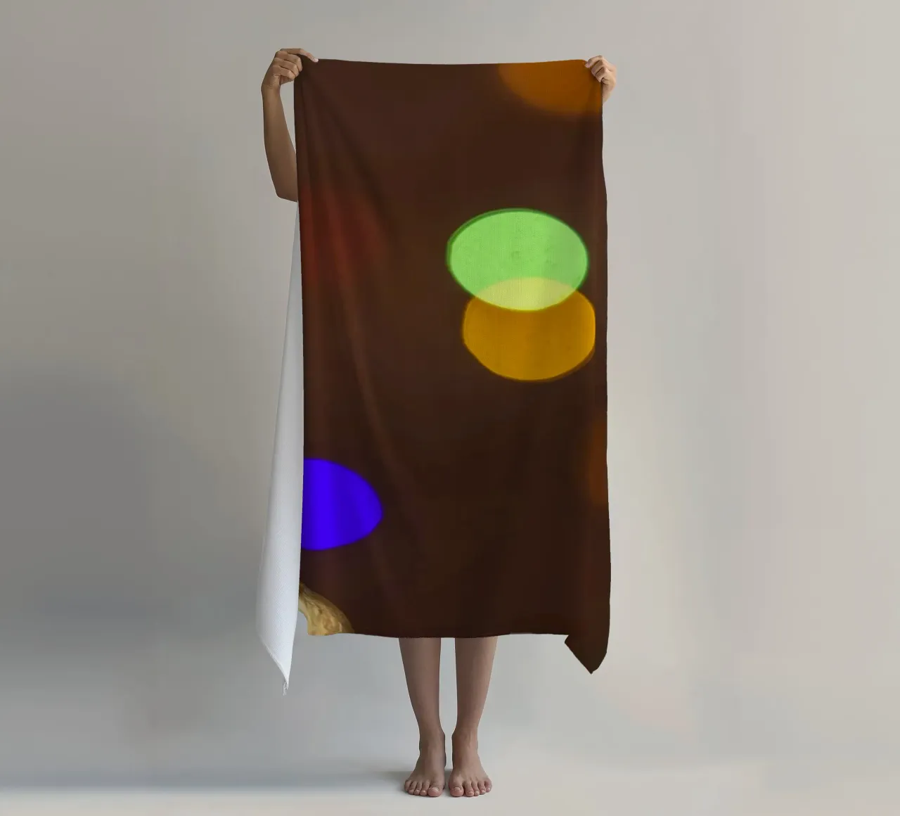Buddha d'oro con giochi di luce colorati telo mare da Bilderwelt - Kunst für die Wand