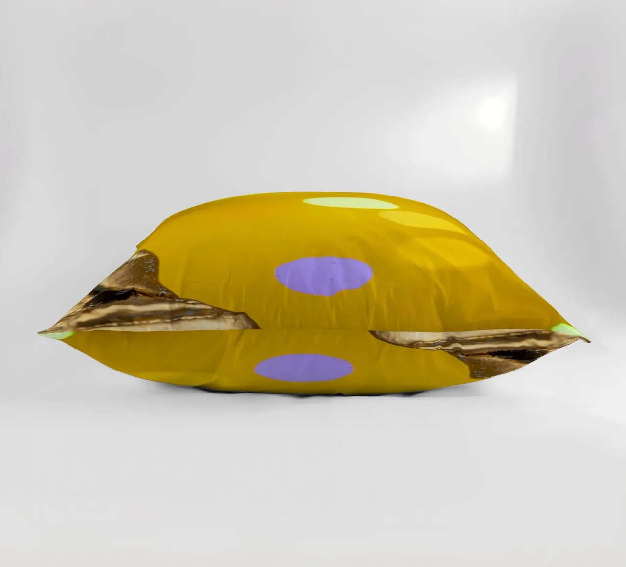 Bouddha doré devant un cercle de lumière jaune coussin de Bilderwelt - Kunst für die Wand