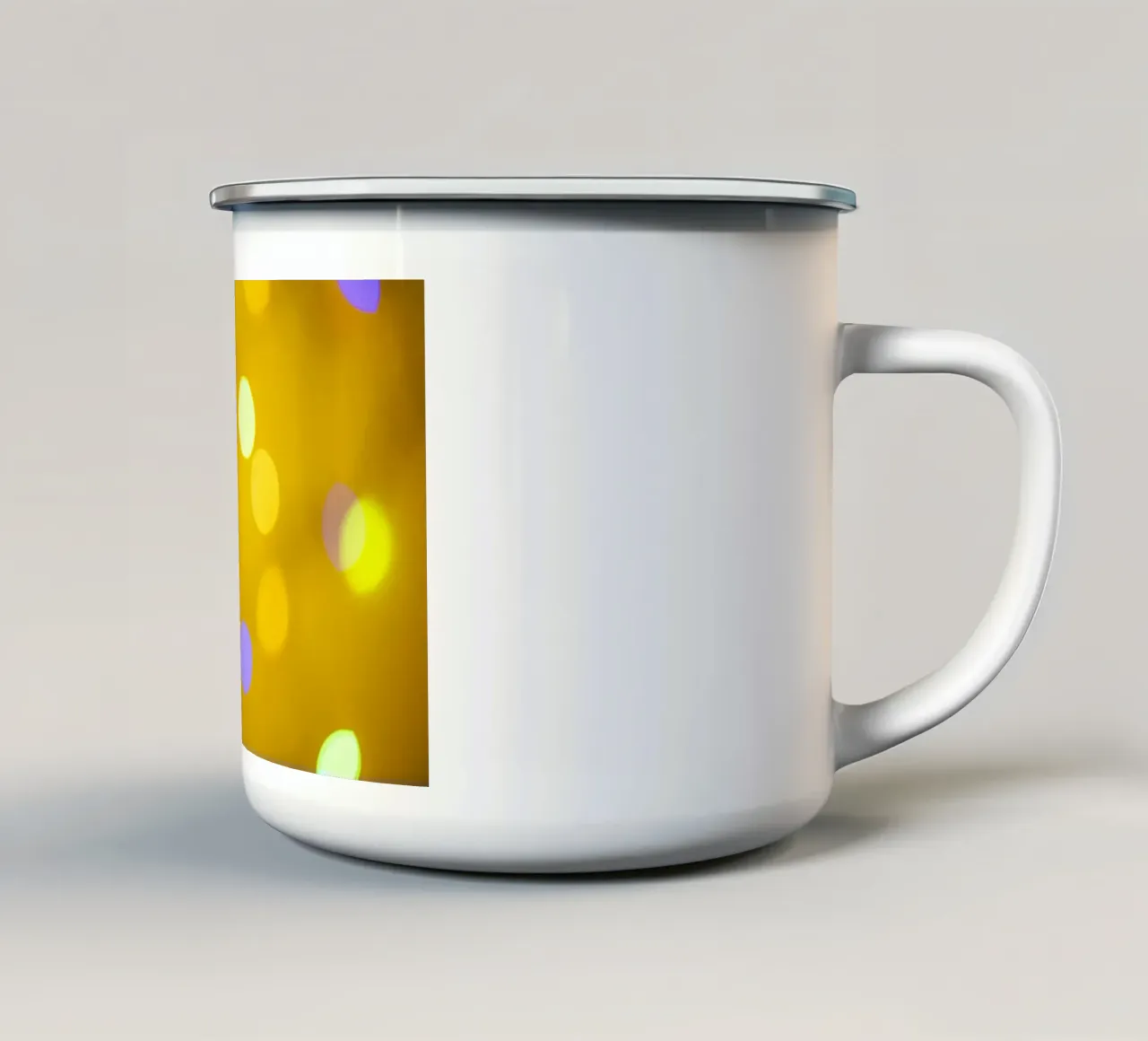 Bouddha doré devant un cercle de lumière jaune mug en émail de Bilderwelt - Kunst für die Wand
