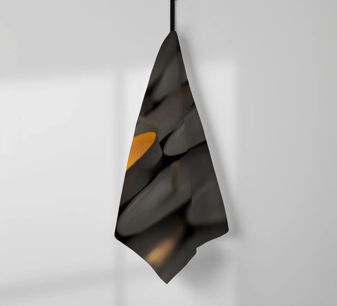 Single flame between dark tea lights tea towel by Bilderwelt - Kunst für die Wand