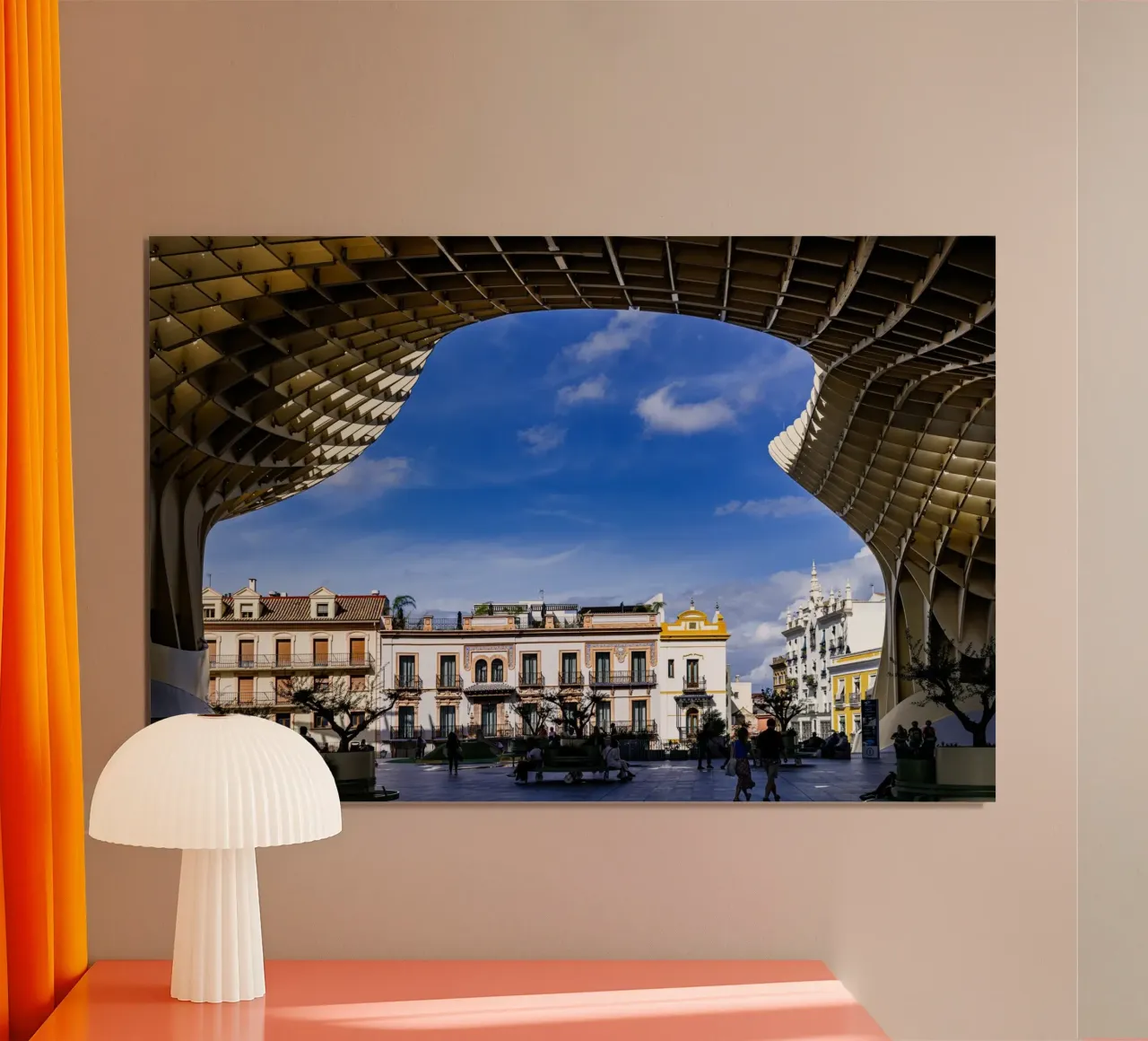 Setas de Sevilla con la vita cittadina in primo piano poster con telaio in plastica da Bilderwelt - Kunst für die Wand