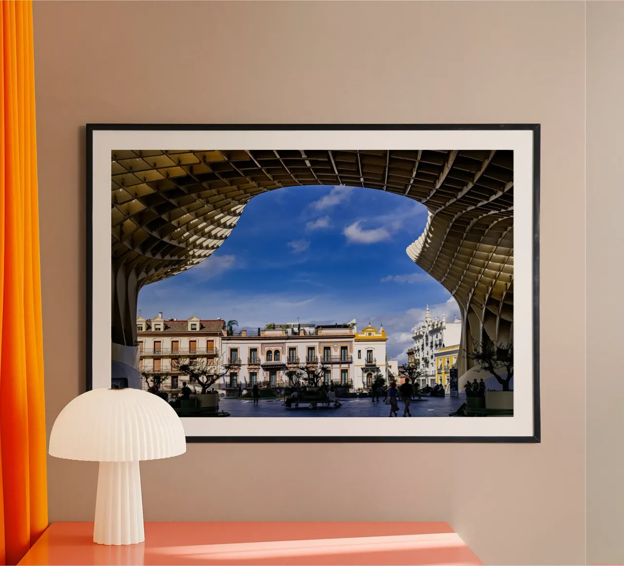 Setas de Sevilla con la vita cittadina in primo piano poster con telaio in plastica da Bilderwelt - Kunst für die Wand