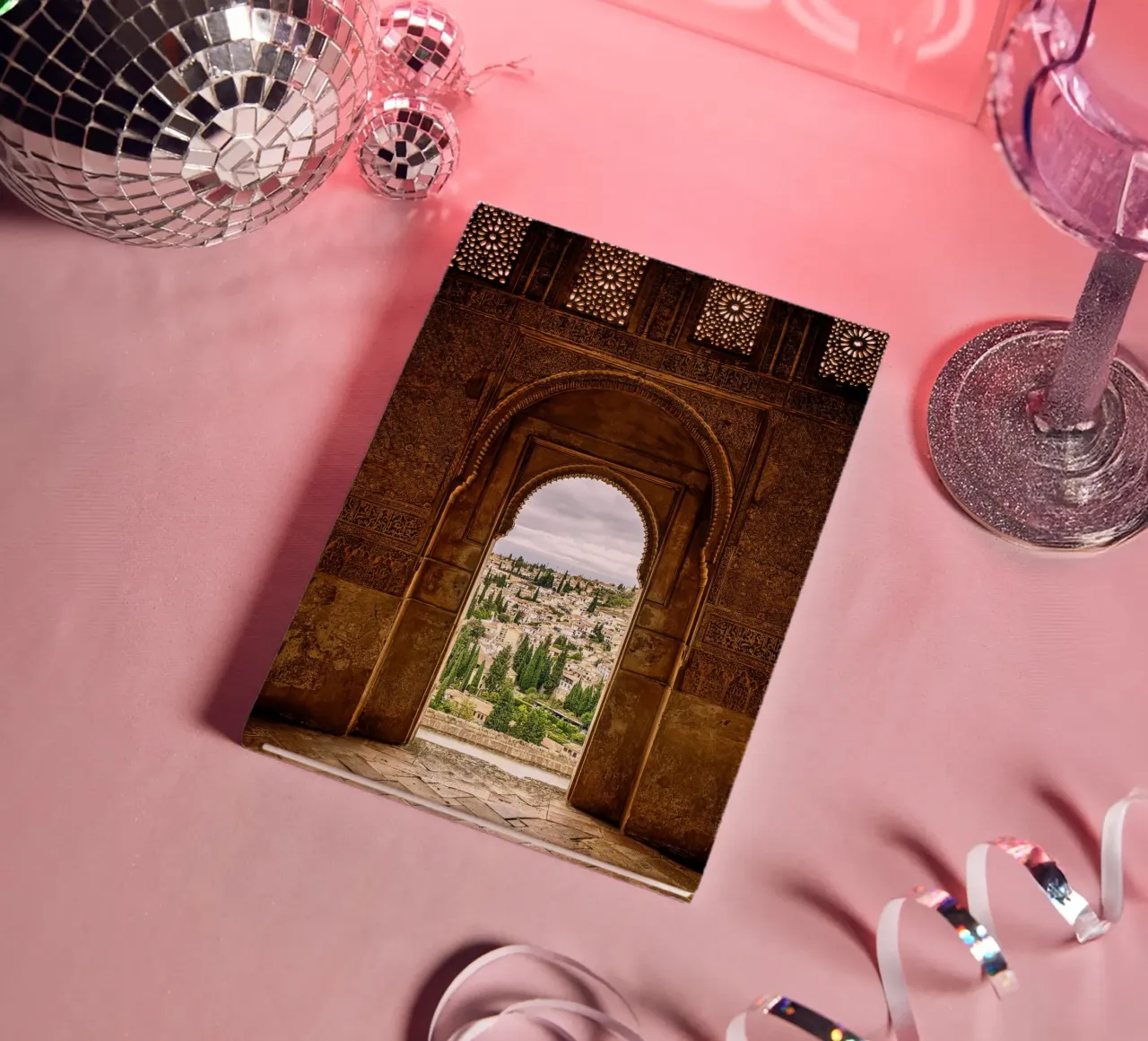 Generalife garden view through Alhambra windows notebook by Bilderwelt - Kunst für die Wand
