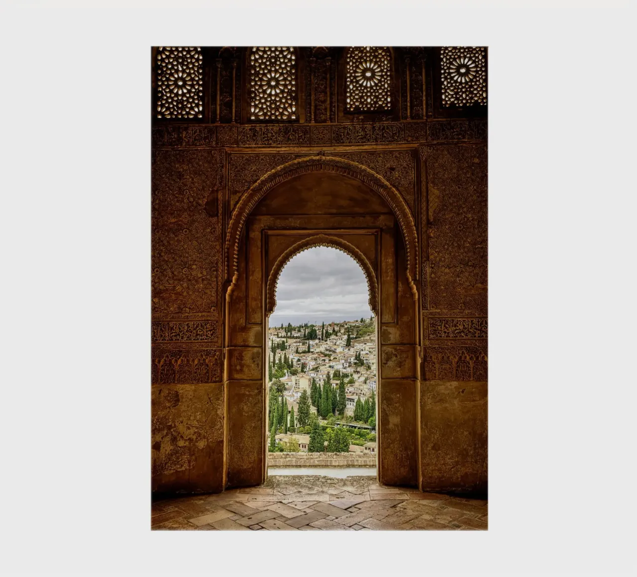 Generalife garden view through Alhambra windows notebook by Bilderwelt - Kunst für die Wand