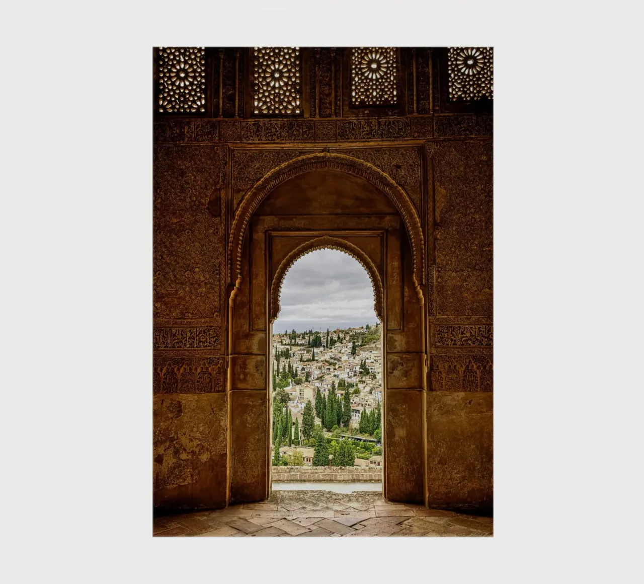 Generalife garden view through Alhambra windows notebook by Bilderwelt - Kunst für die Wand