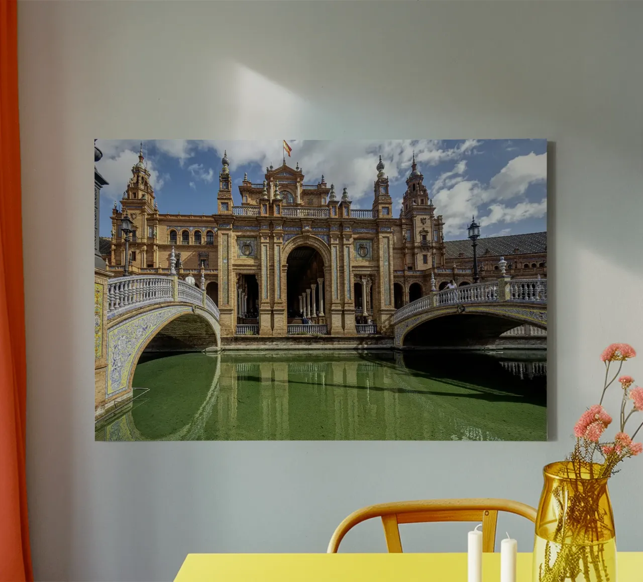 Plaza de España with bridge and towers canvas with Floater frame by Bilderwelt - Kunst für die Wand