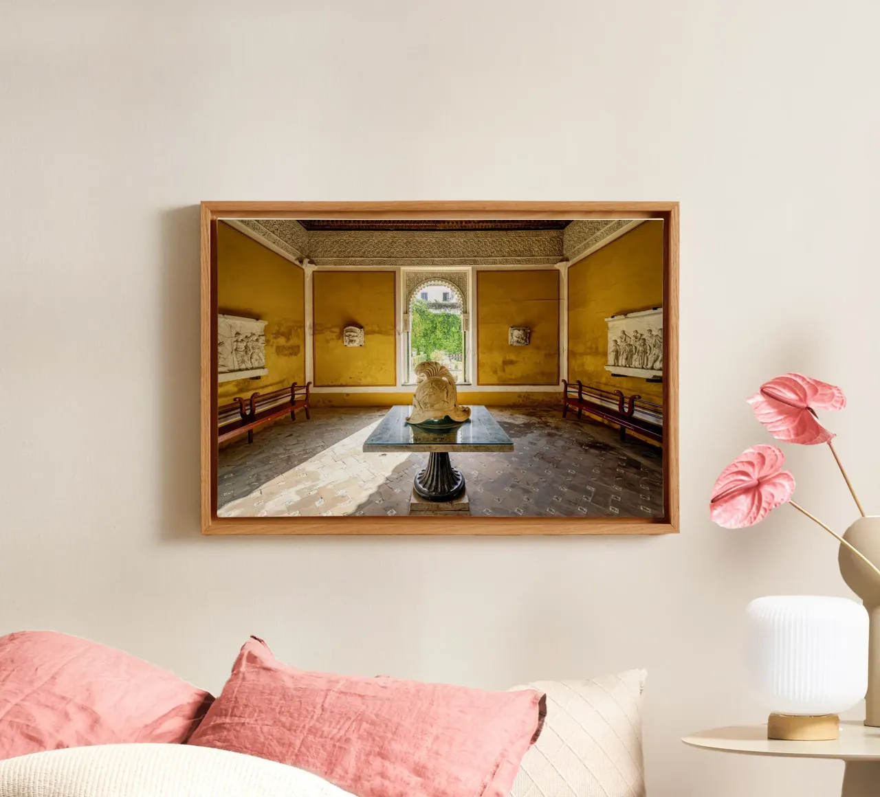 Interni storici con vista sul giardino tela con Cornice a cassetta da Bilderwelt - Kunst für die Wand