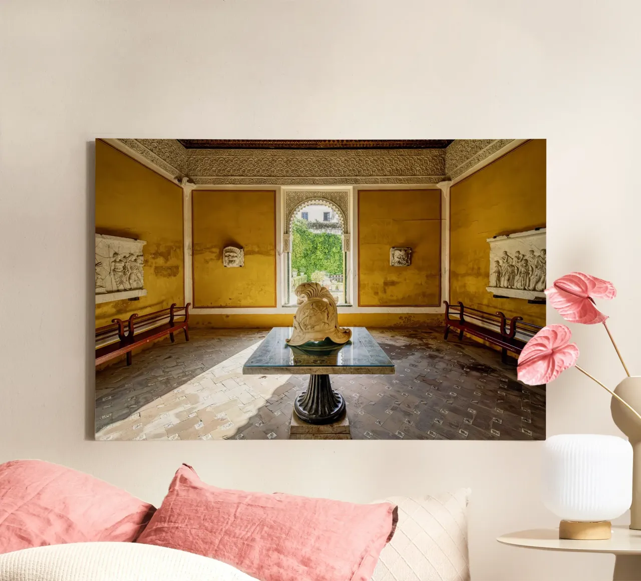 Interni storici con vista sul giardino tela con Cornice a cassetta da Bilderwelt - Kunst für die Wand