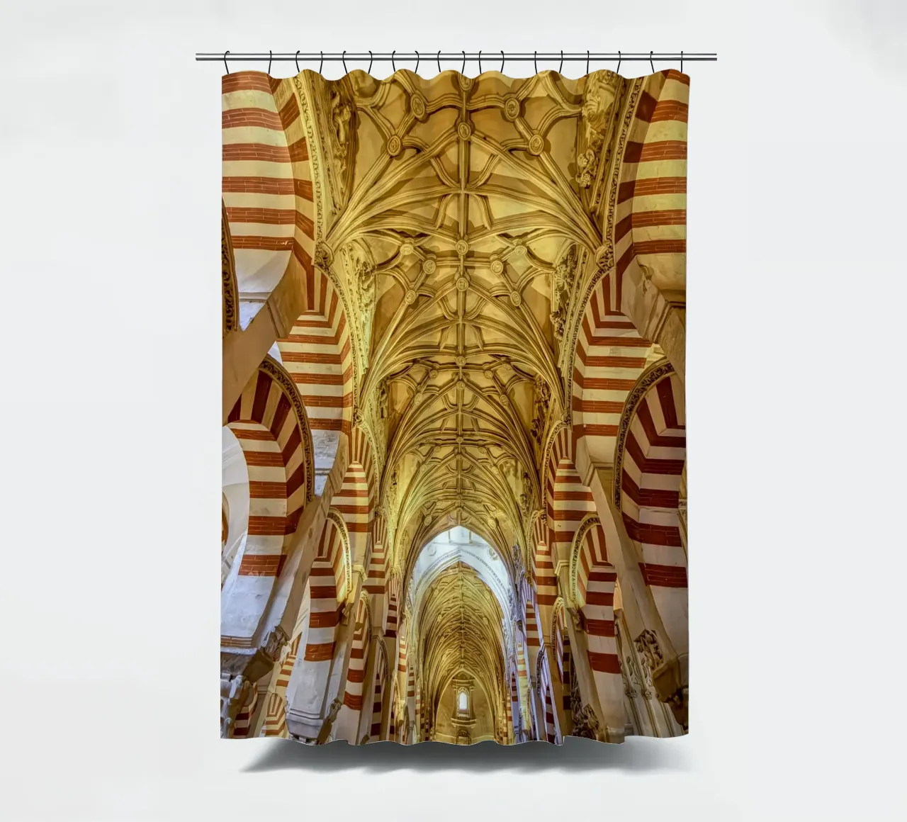 Moorish arches in the mosque of Córdoba shower curtain by Bilderwelt - Kunst für die Wand