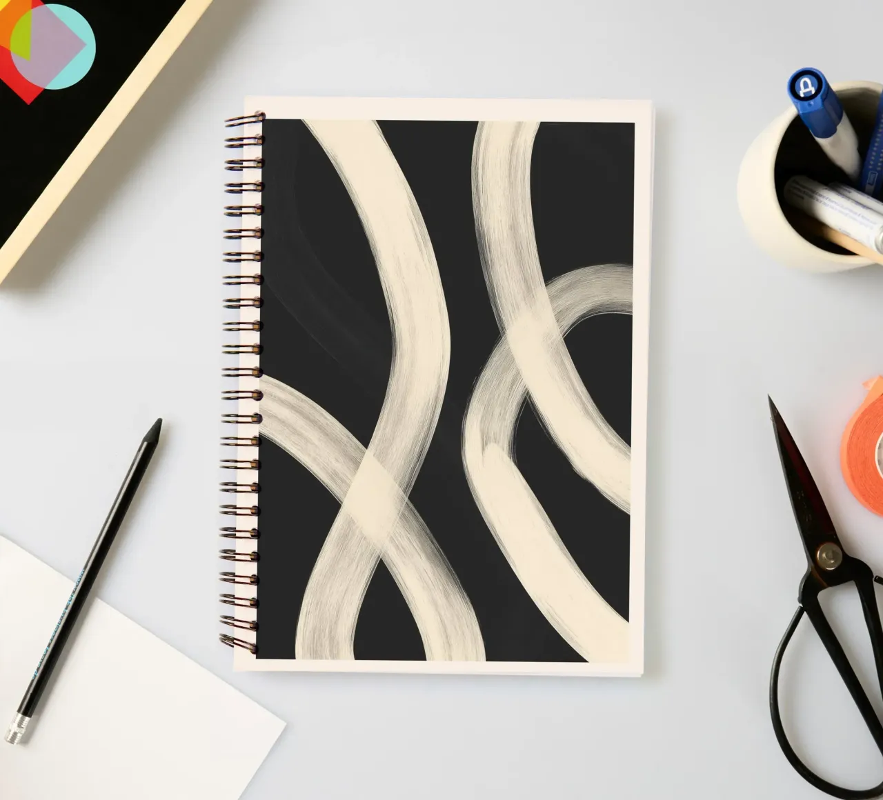 Black and White Abstract Line Art No. 1 spiral notebook by Flow Line