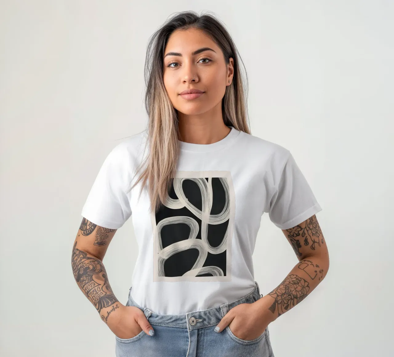 Black and White Abstract Line Art No. 2 t-shirt da Flow Line