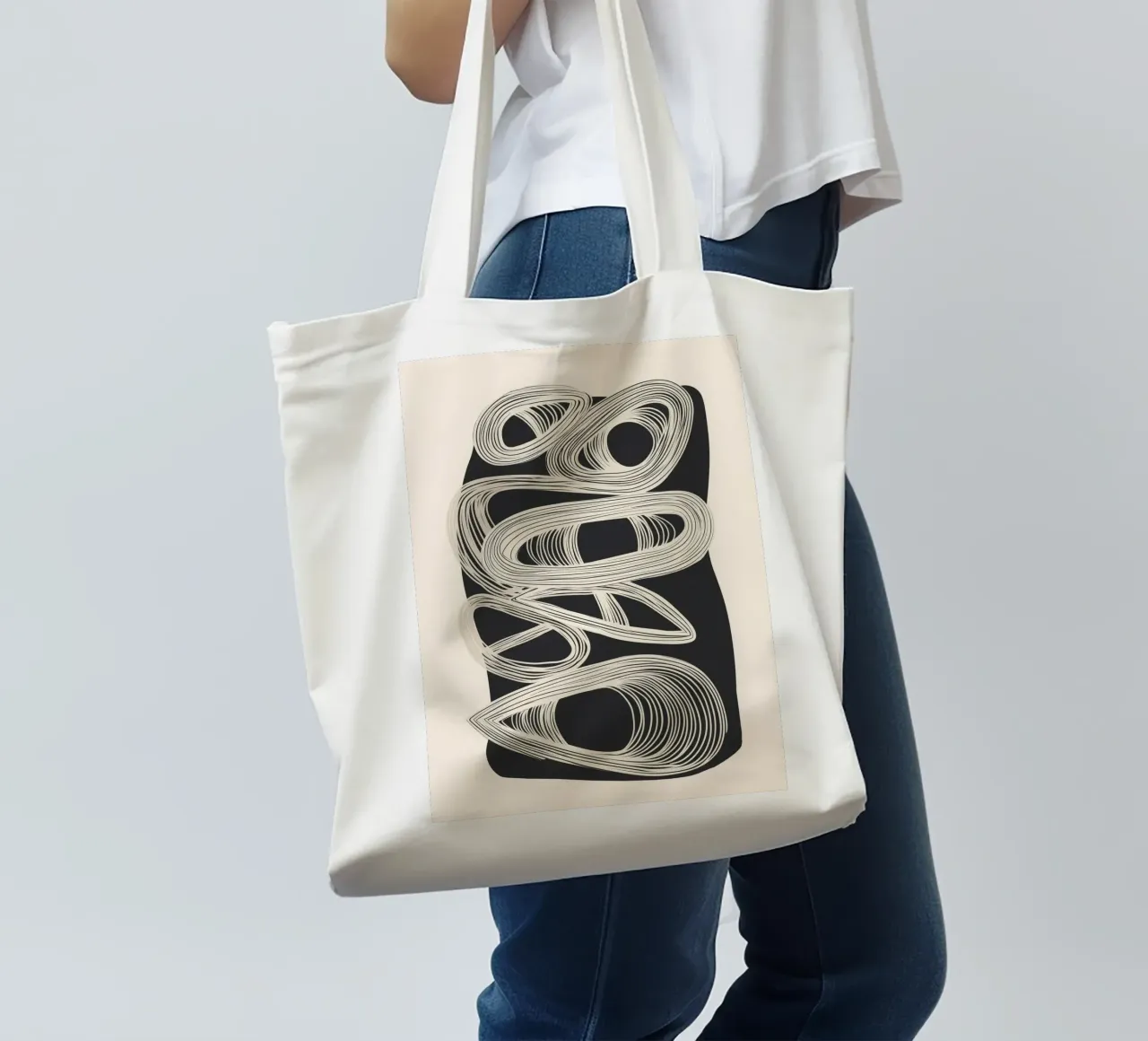 Continuous Flow - Monochrome Abstract Design borsa in juta da Flow Line