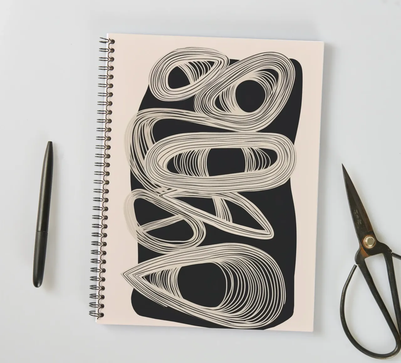 Continuous Flow - Monochrome Abstract Design spiral notebook by Flow Line