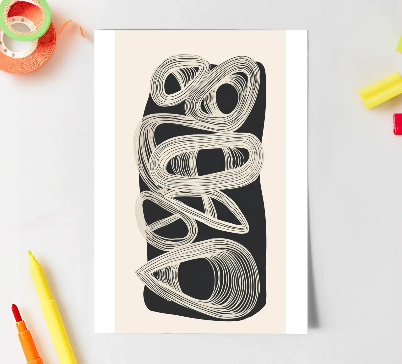 Continuous Flow - Monochrome Abstract Design foglio adesivo da Flow Line