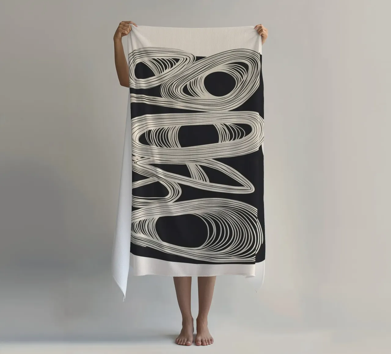 Continuous Flow - Monochrome Abstract Design telo mare da Flow Line