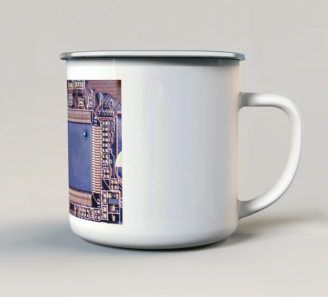 Microprocessor on printed circuit board in detail enamel mug by Bilderwelt - Kunst für die Wand