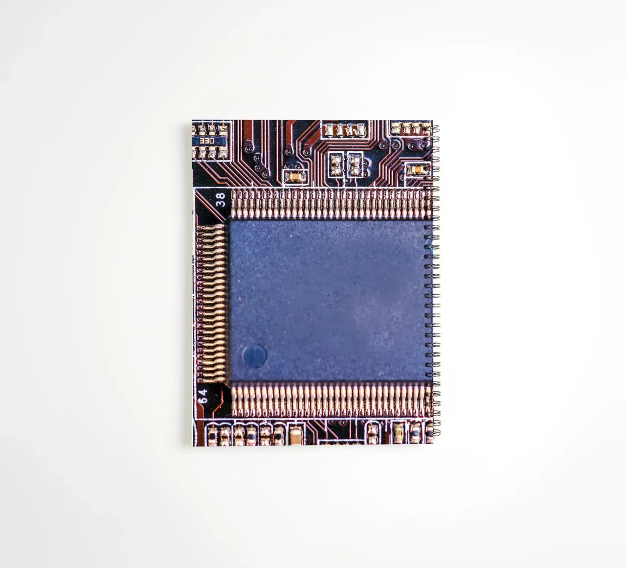 Microprocessor on printed circuit board in detail spiral notebook by Bilderwelt - Kunst für die Wand