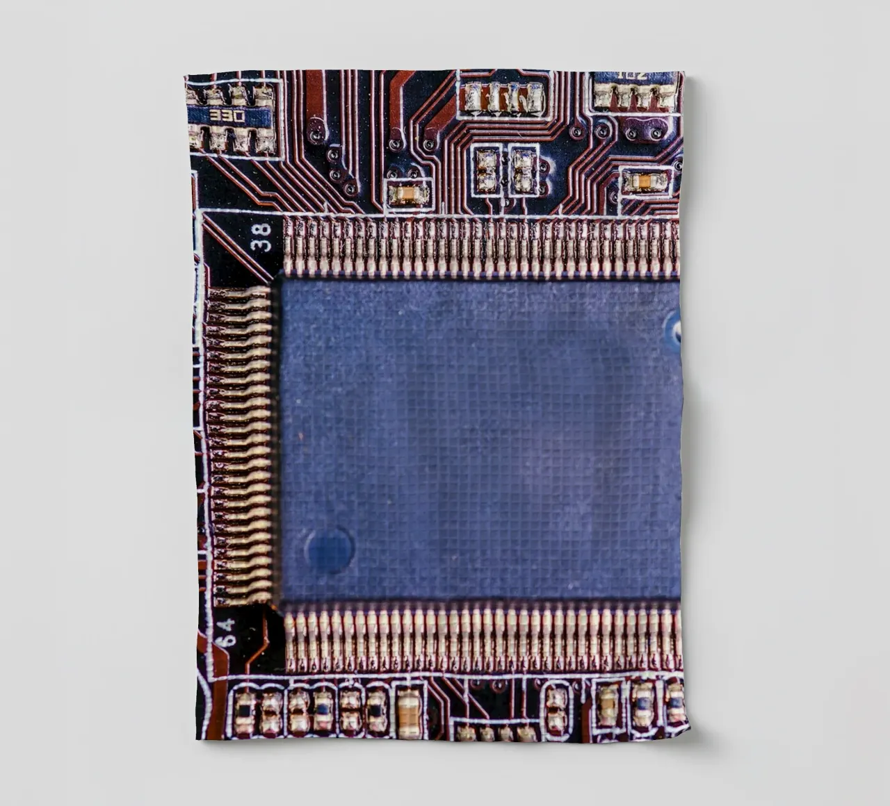 Microprocessor on printed circuit board in detail tea towel by Bilderwelt - Kunst für die Wand