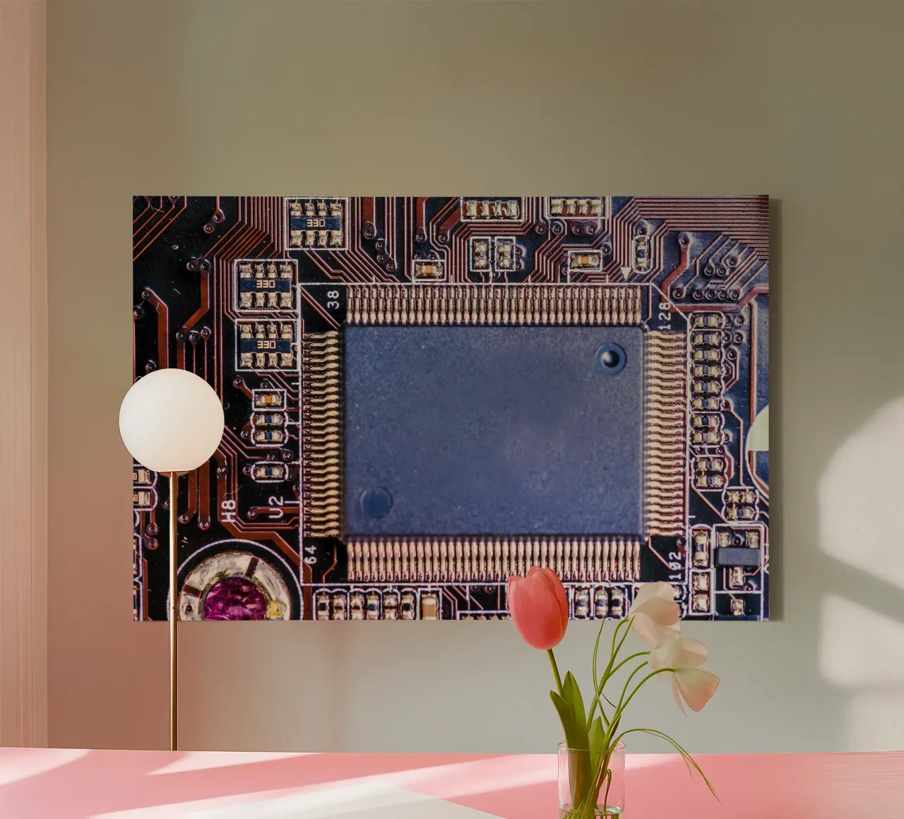 Microprocessor on printed circuit board in detail canvas by Bilderwelt - Kunst für die Wand