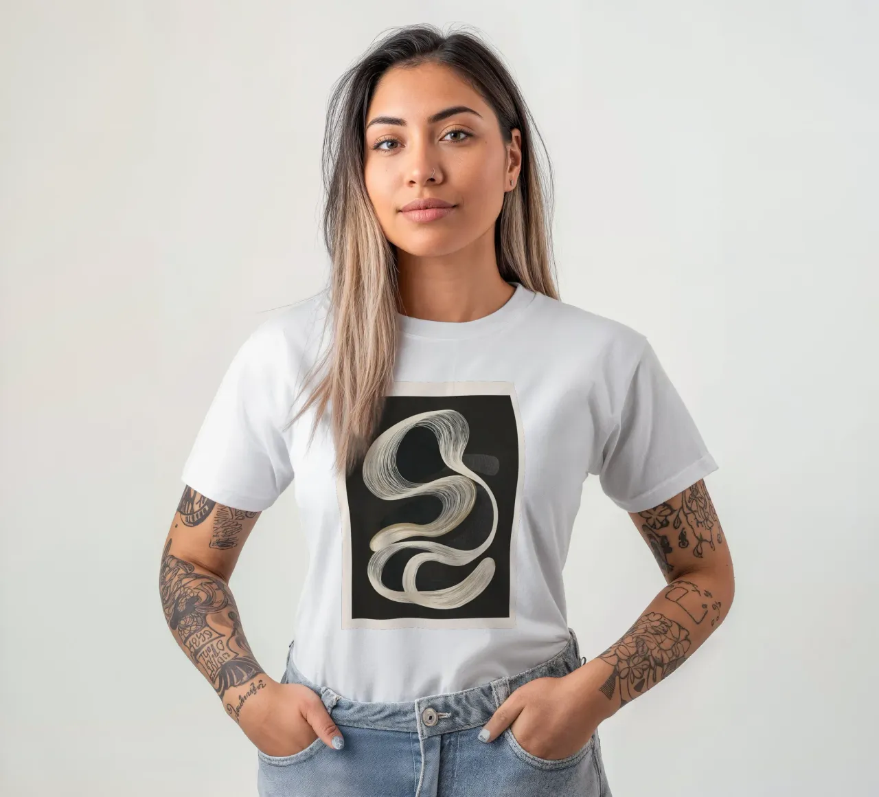 Monochrome Flow - Abstract Line Movement t-shirt da Flow Line