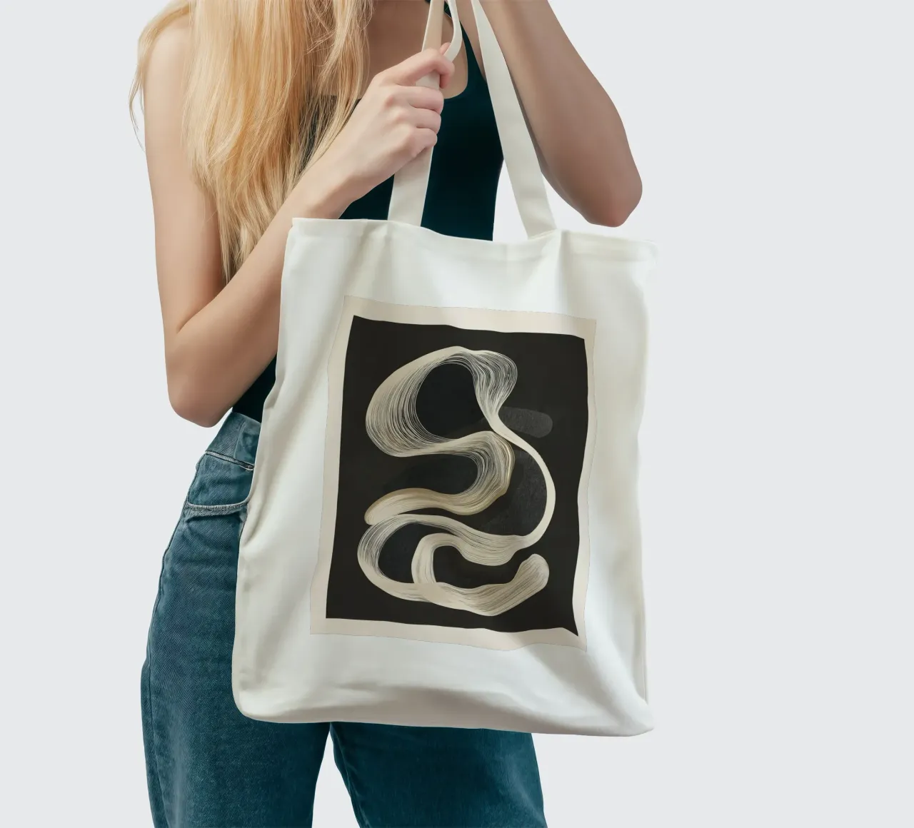 Monochrome Flow - Abstract Line Movement borsa in juta da Flow Line