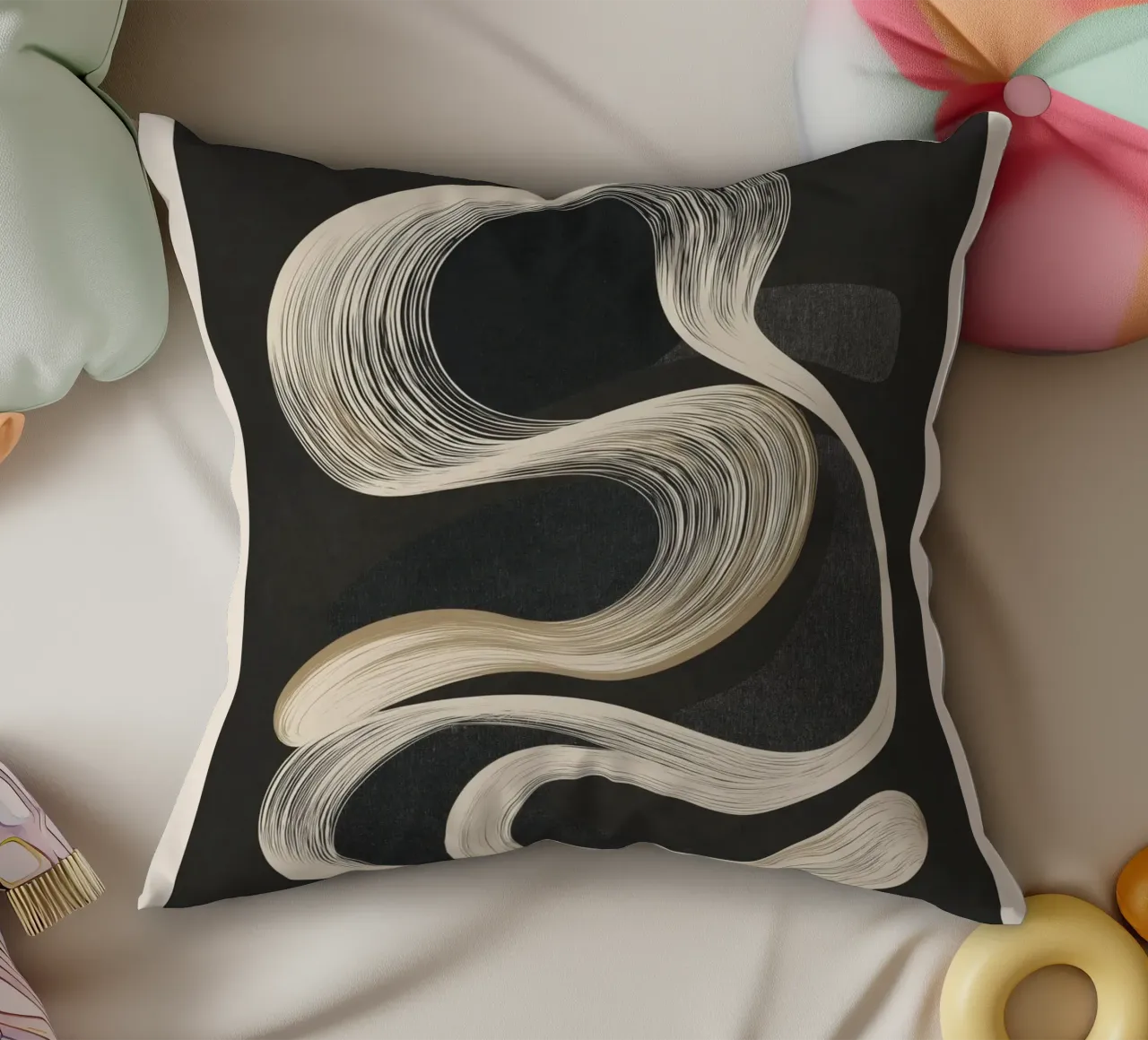 Monochrome Flow - Abstract Line Movement cuscino da Flow Line