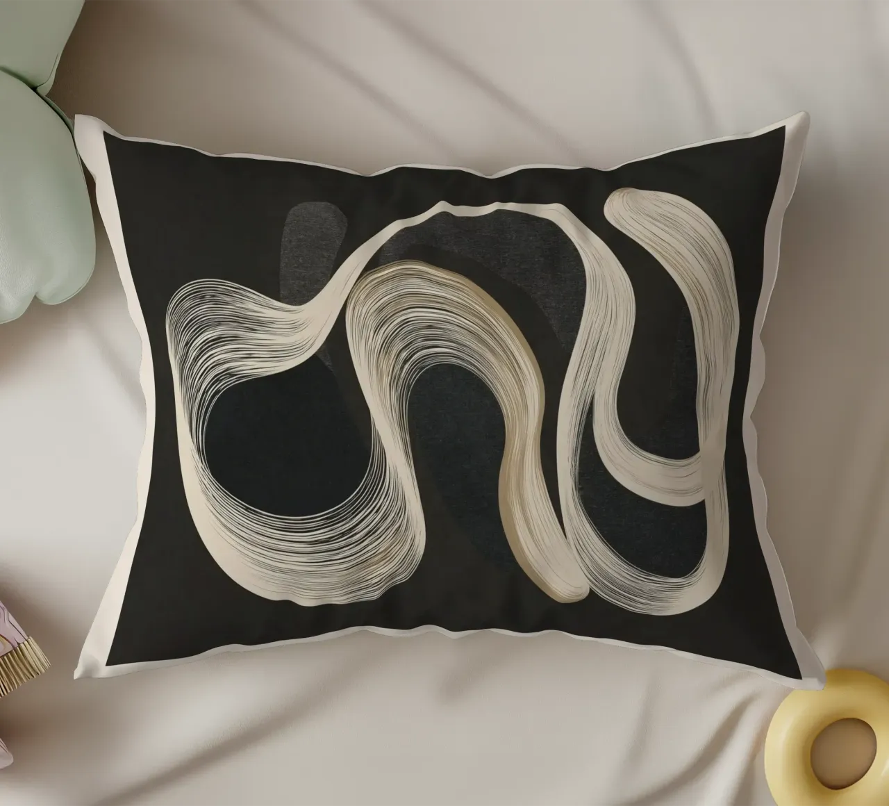 Monochrome Flow - Abstract Line Movement cuscino da Flow Line
