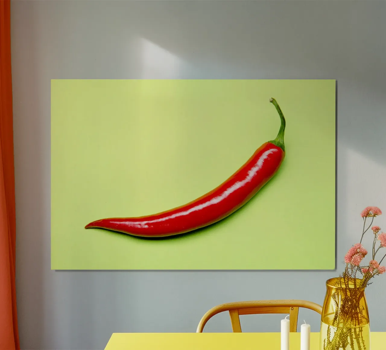 Piment rouge sur fond vert hahnemühle de Bilderwelt - Kunst für die Wand
