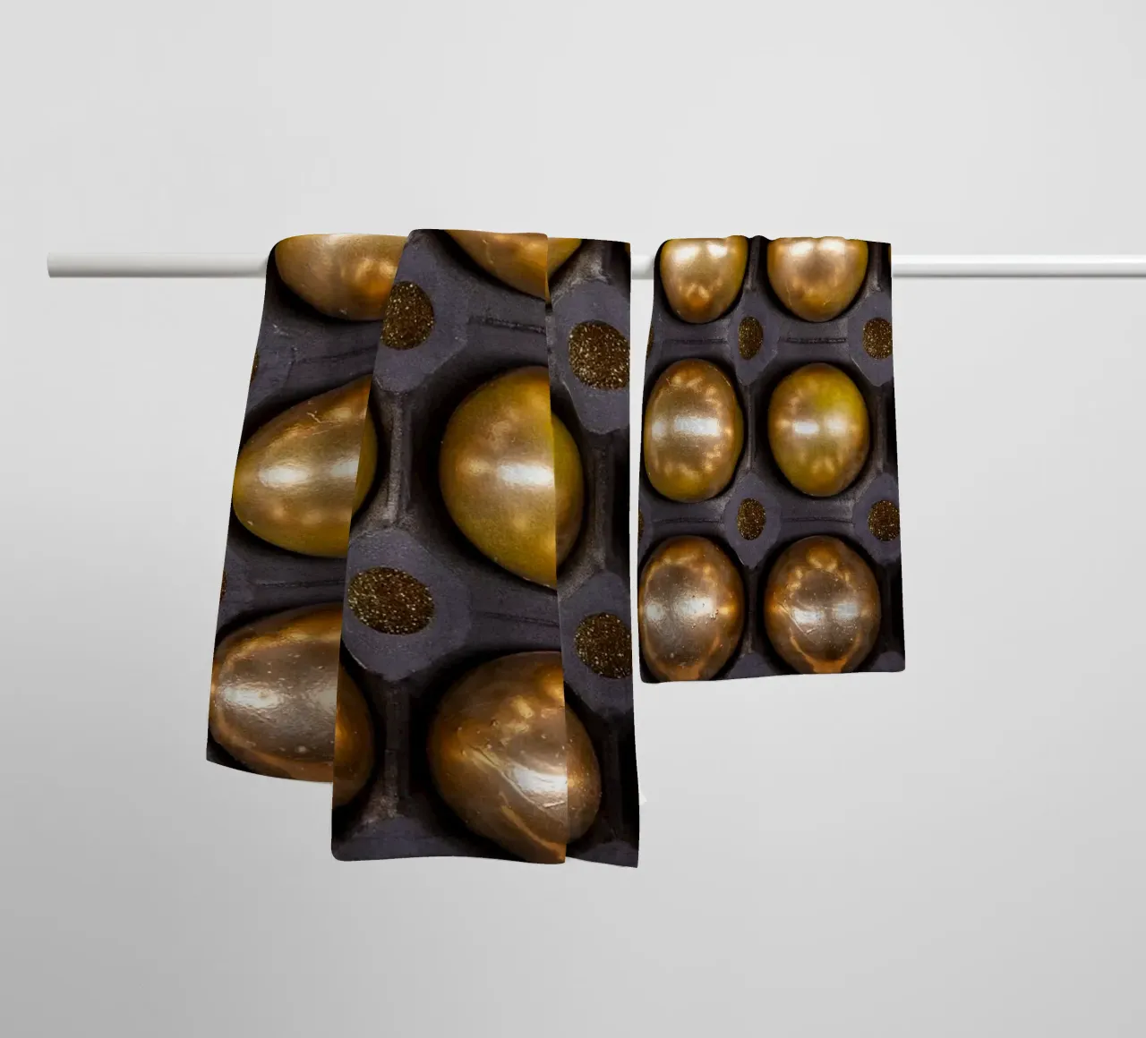 Gold spheres in a symmetrical presentation grid towel by Bilderwelt - Kunst für die Wand