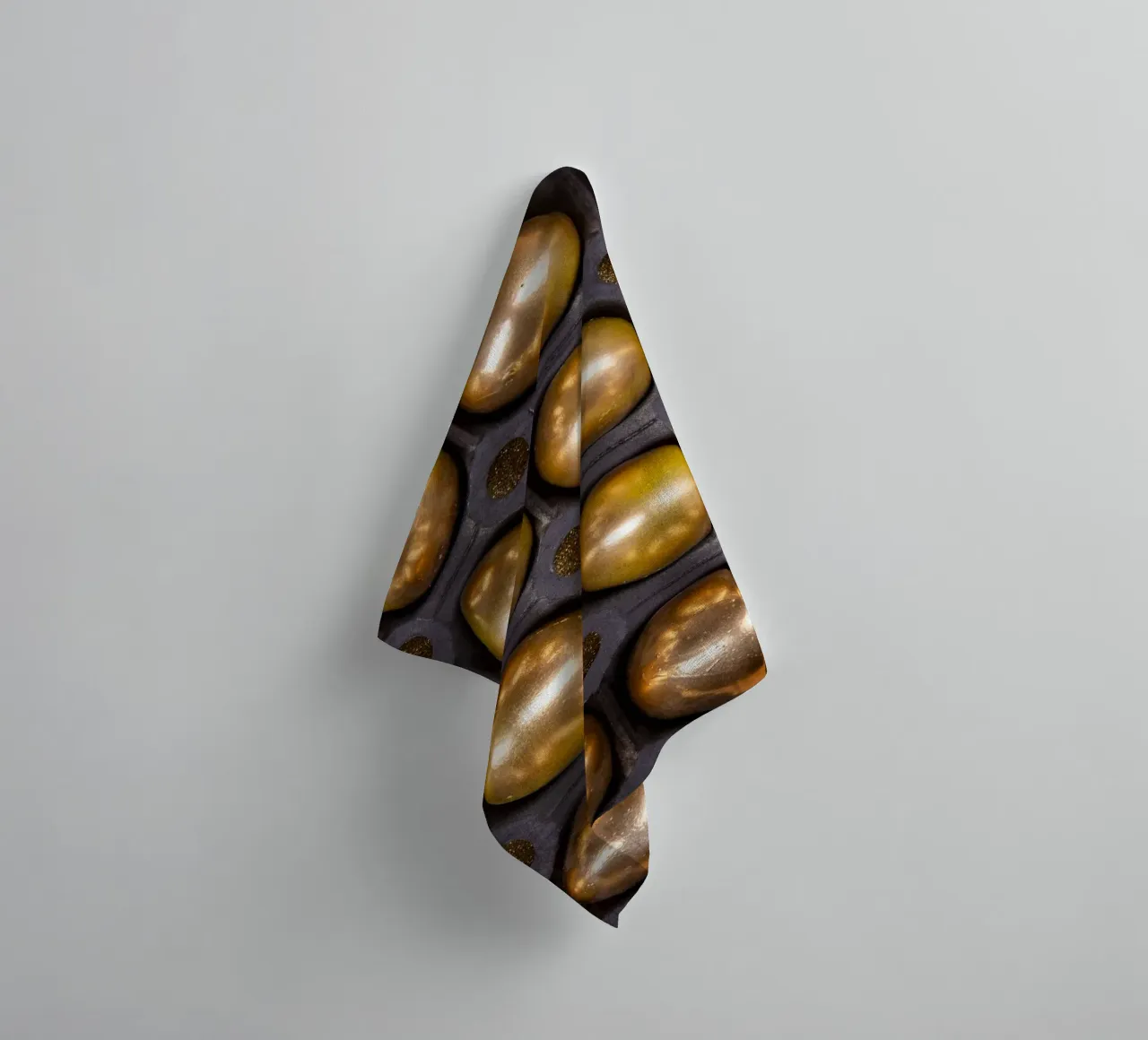 Gold spheres in a symmetrical presentation grid towel by Bilderwelt - Kunst für die Wand