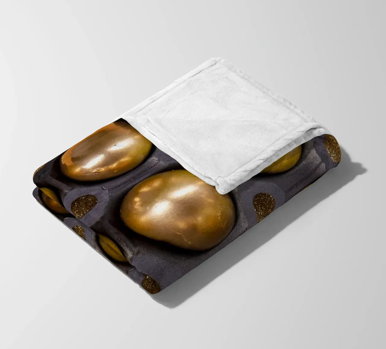 Sfere d'oro in una griglia di presentazione simmetrica coperta in pile da Bilderwelt - Kunst für die Wand