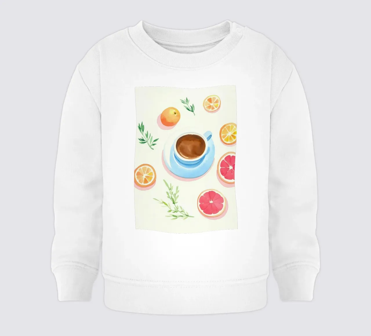 tazza di caffè arance pompelmo felpa neonato da Alexa Bell