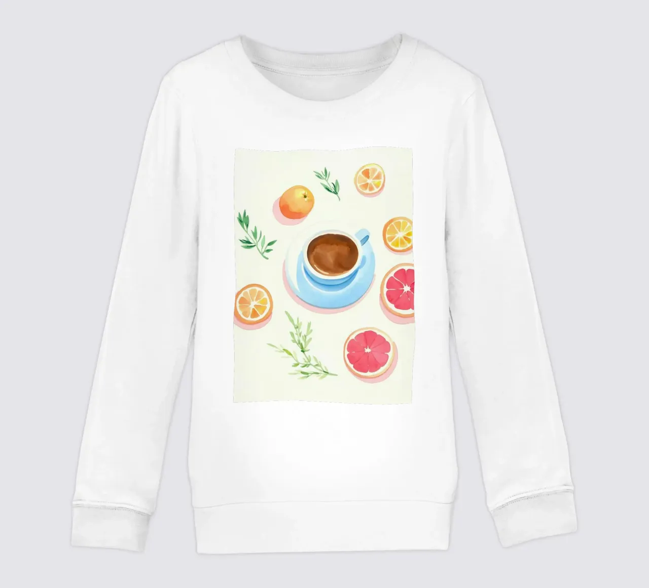 tazza di caffè arance pompelmo felpa bambino da Alexa Bell
