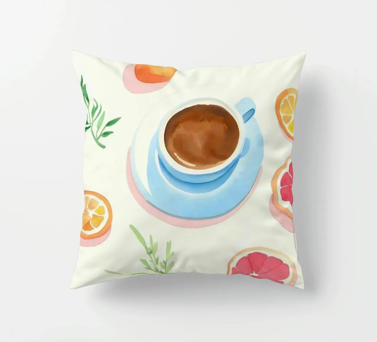 tazza di caffè arance pompelmo cuscino da Alexa Bell