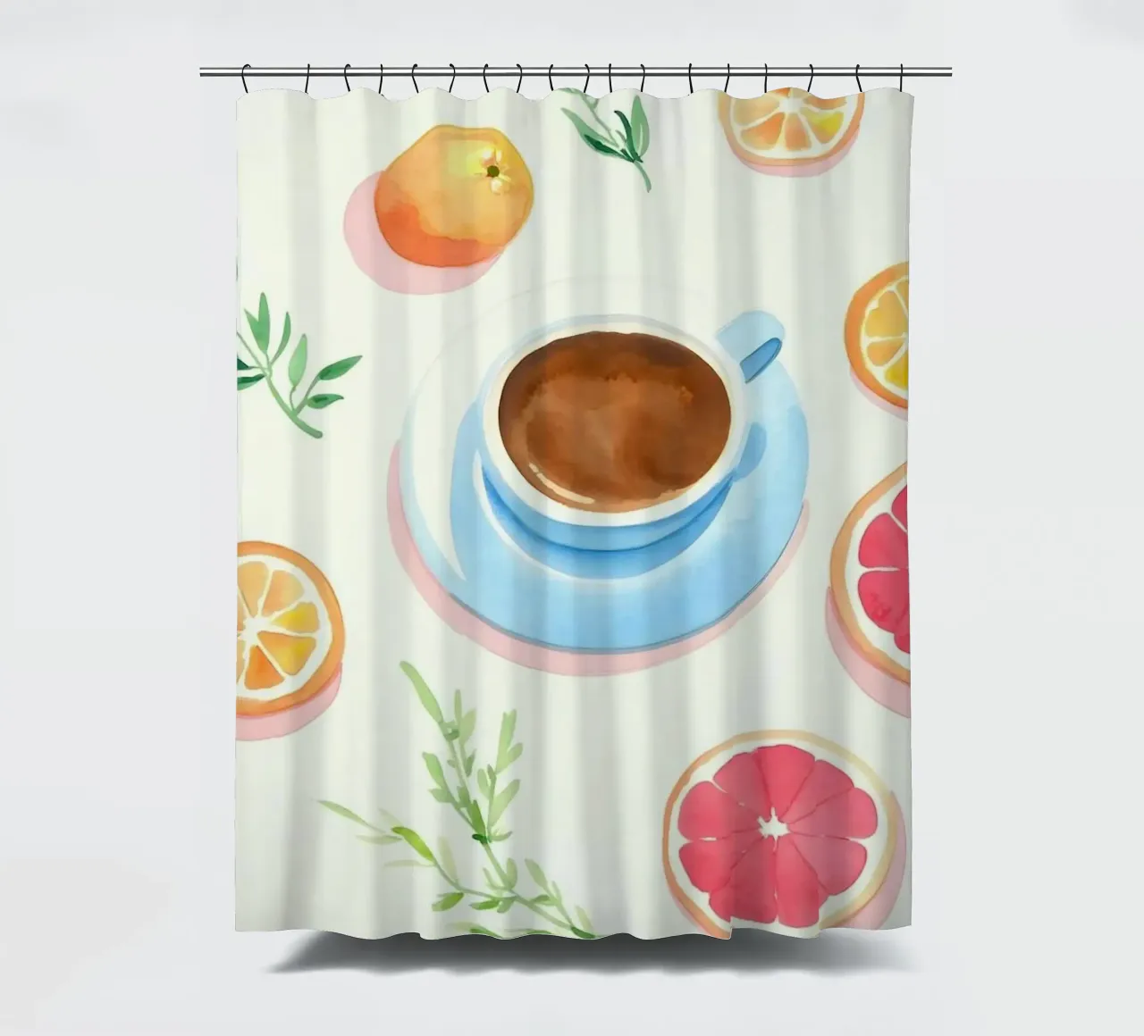 tazza di caffè arance pompelmo tenda da doccia da Alexa Bell