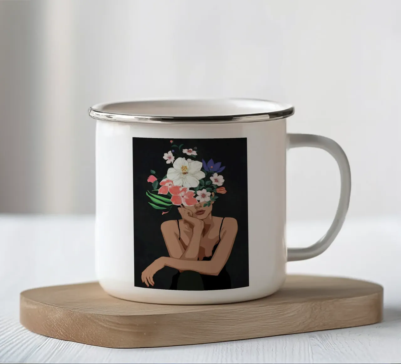 Woman with the colorful flower bouquet 1 tazza in smalto da Nadjaa