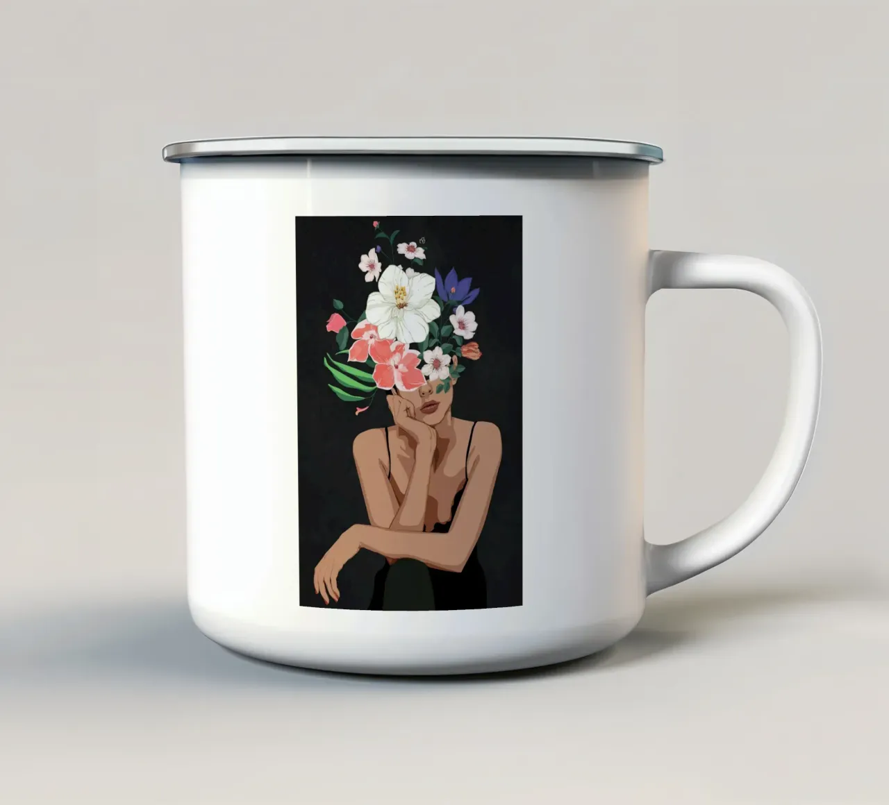 Woman with the colorful flower bouquet 1 tazza in smalto da Nadjaa