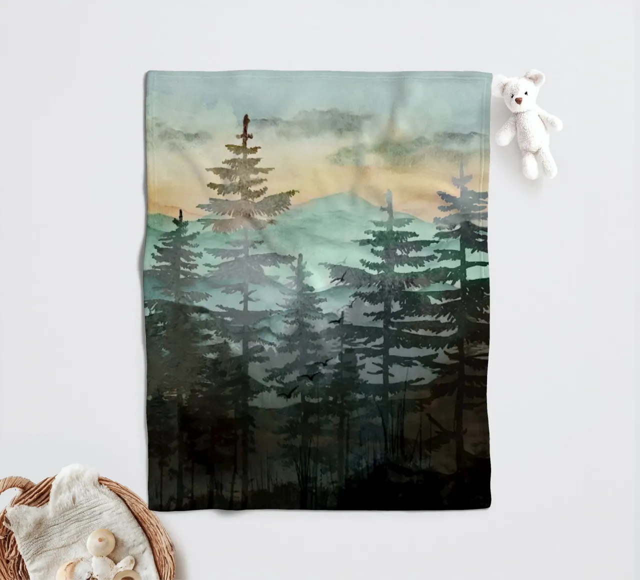 Pine Trees fleece blanket by Nadjaa