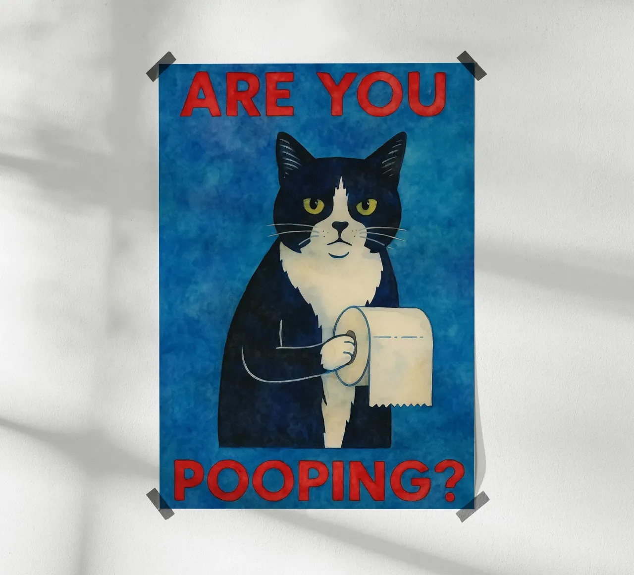 Stai facendo la cacca di gatto in bagno poster con telaio in alluminio da Mirage
