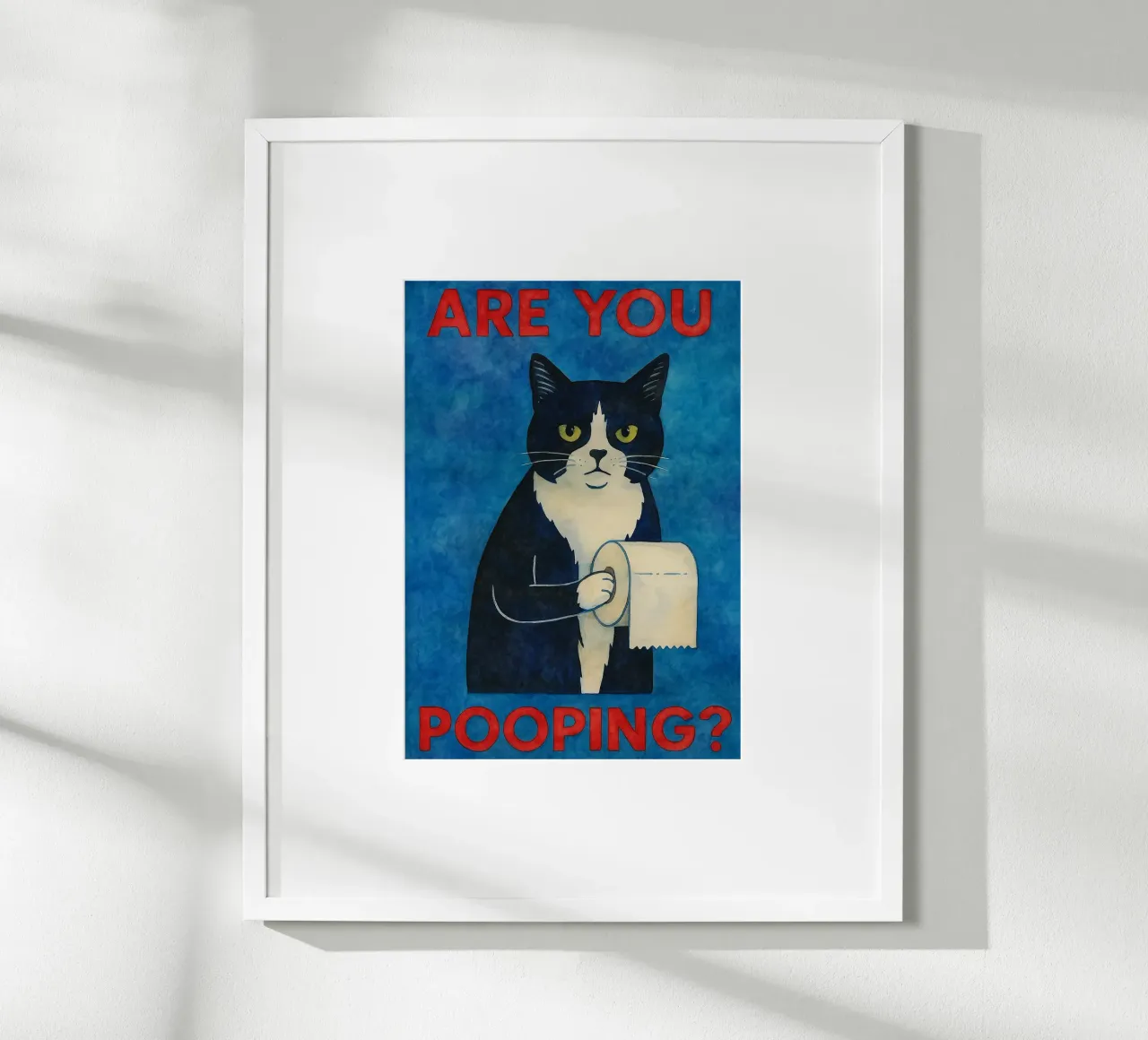 Stai facendo la cacca di gatto in bagno poster con telaio in alluminio da Mirage