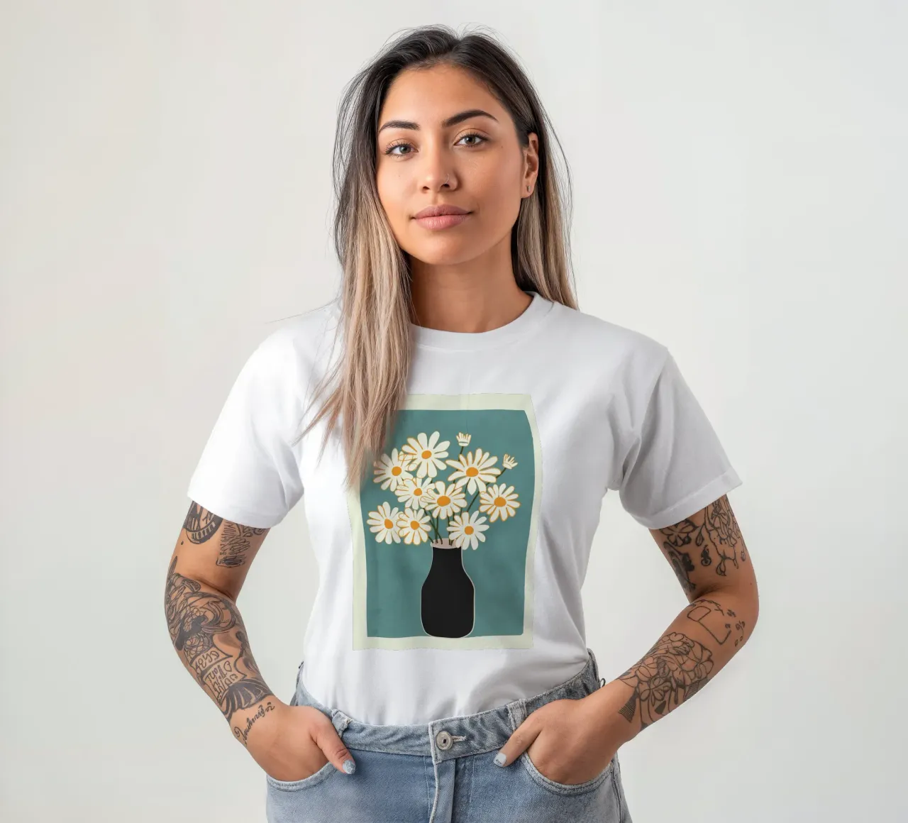 White Daisy Bouquets in Vase 1 t-shirt by cityart