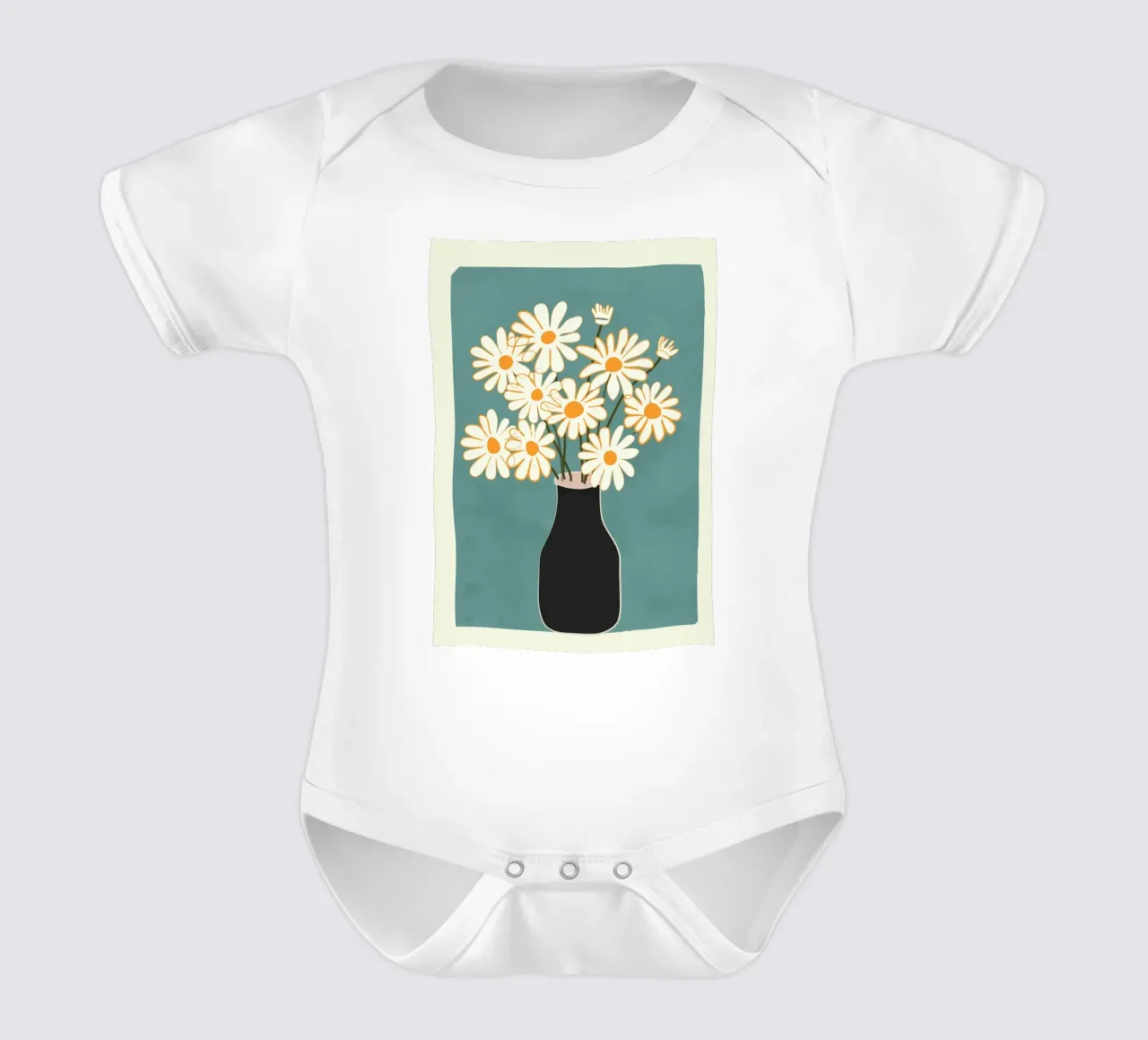 White Daisy Bouquets in Vase 1 short-sleeve baby romper by cityart