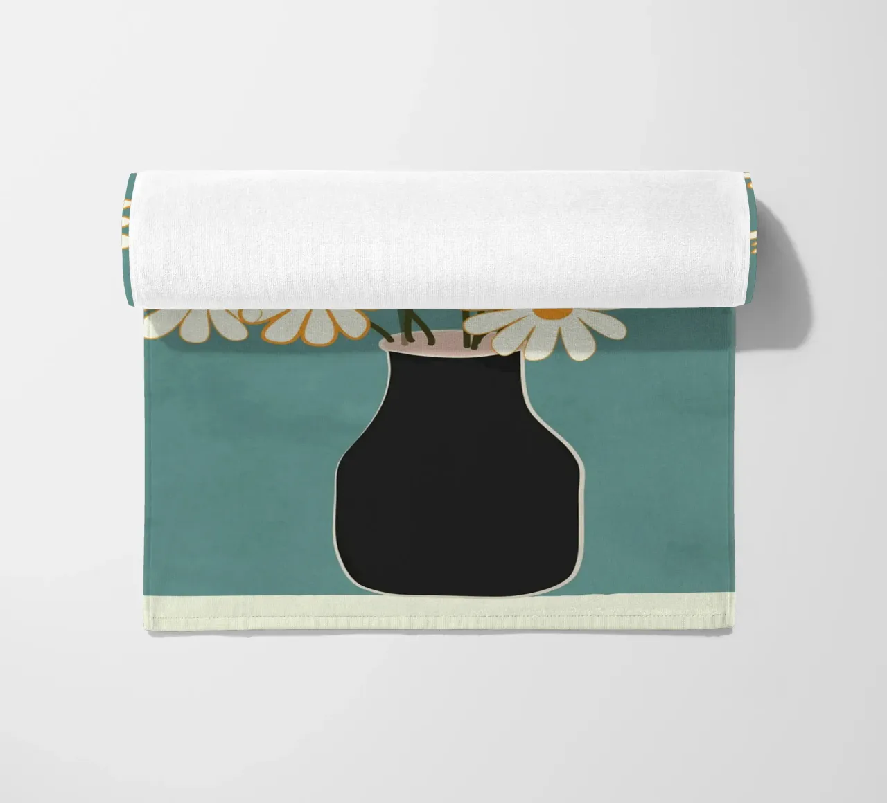 White Daisy Bouquets in Vase 1 beach towel by cityart