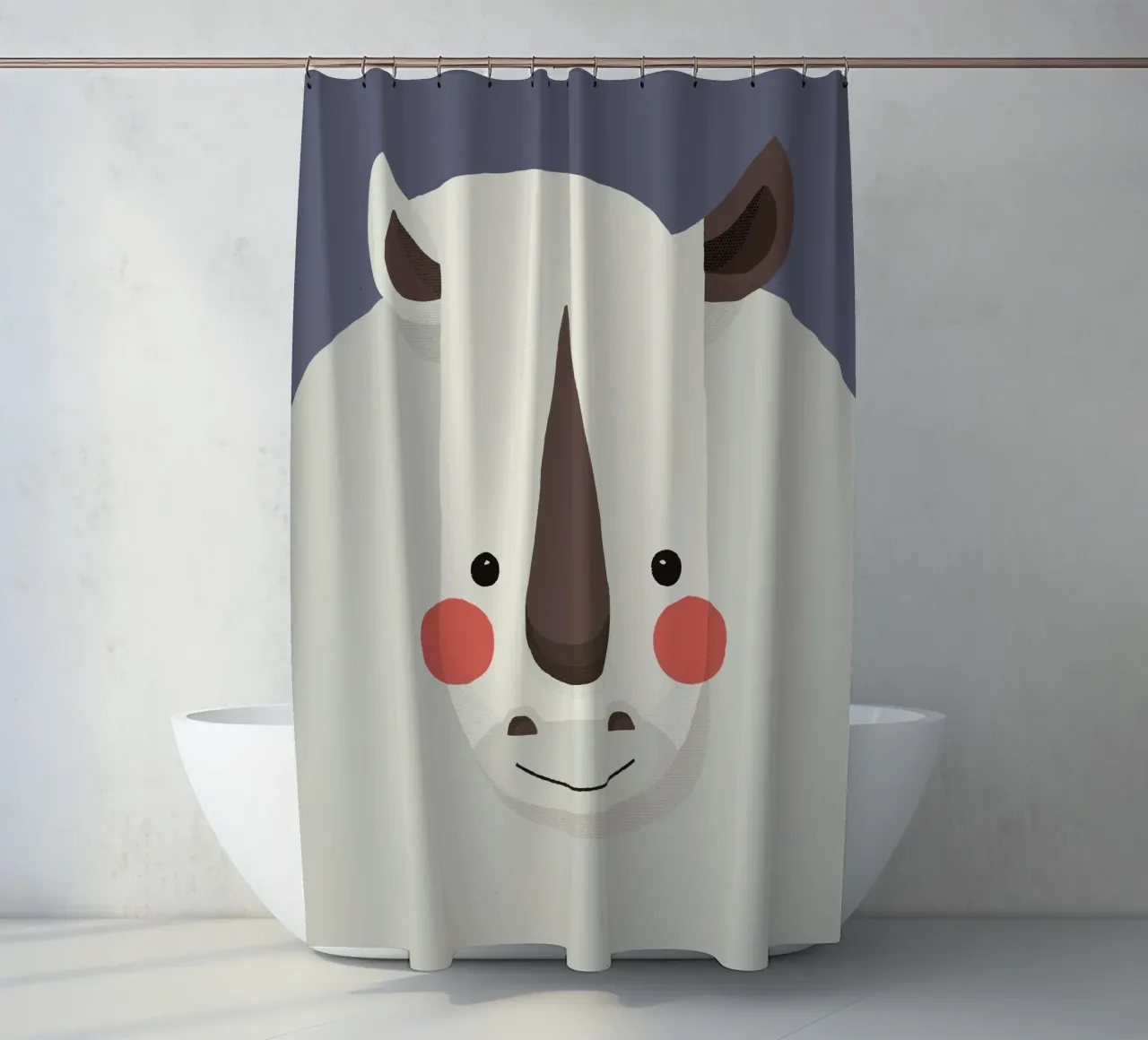 Rhinoceros, Animal Portrait shower curtain by The Printed Sparrow