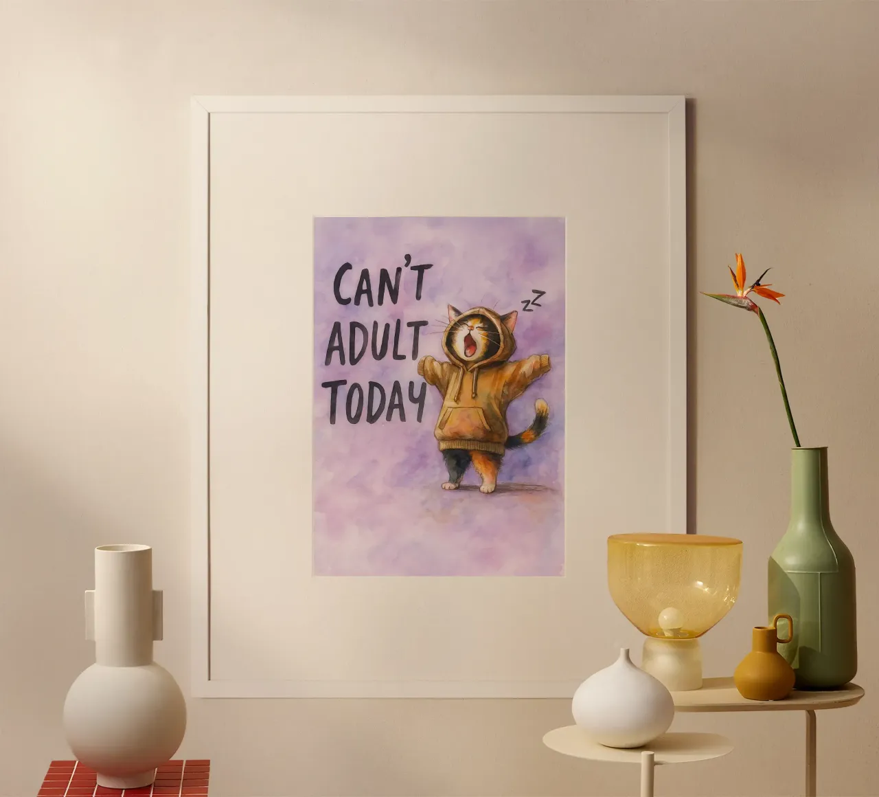 divertente gatto non adulto oggi poster con telaio in alluminio da Mirage