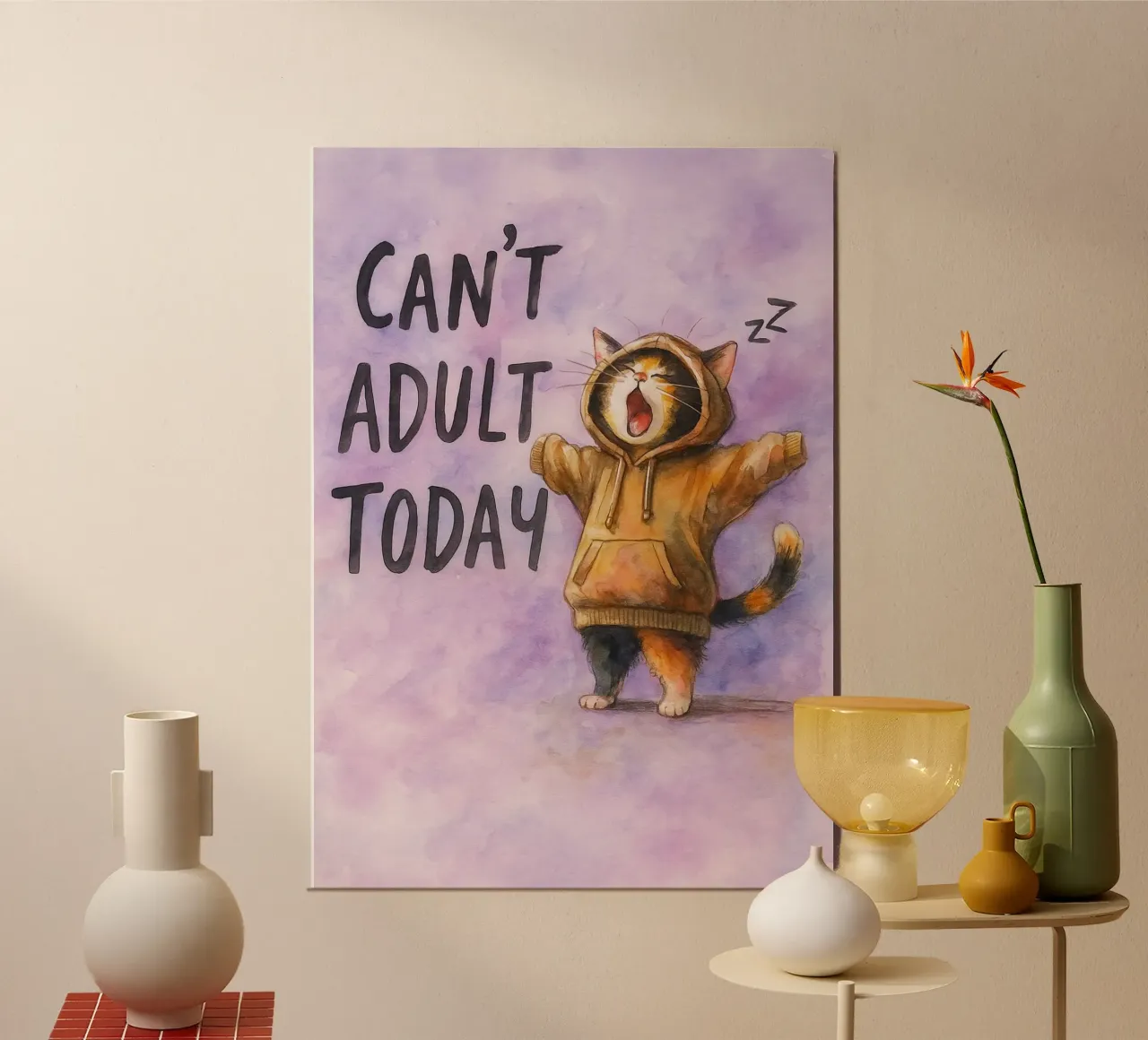 divertente gatto non adulto oggi poster con telaio in alluminio da Mirage