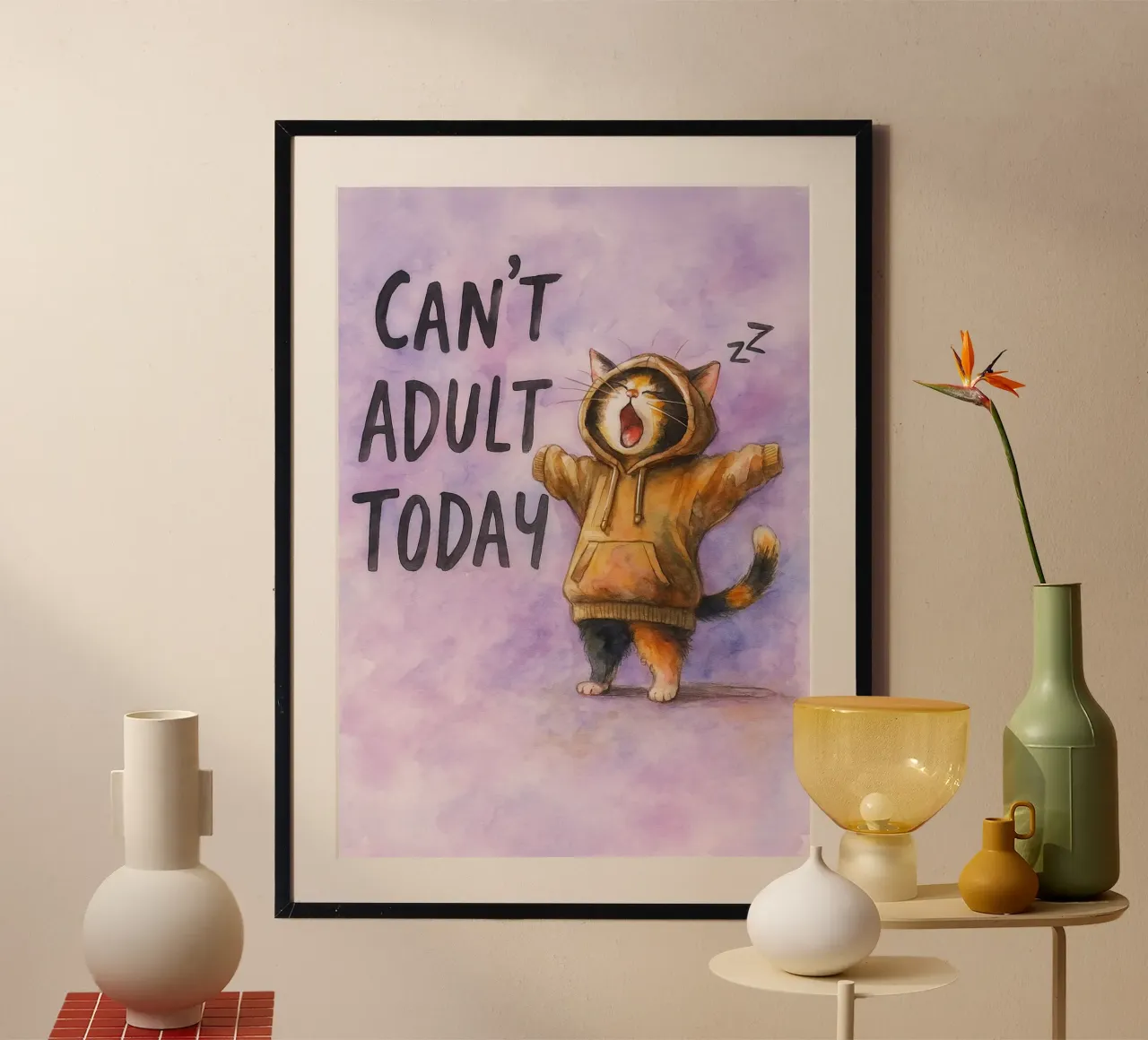 divertente gatto non adulto oggi poster con telaio in alluminio da Mirage