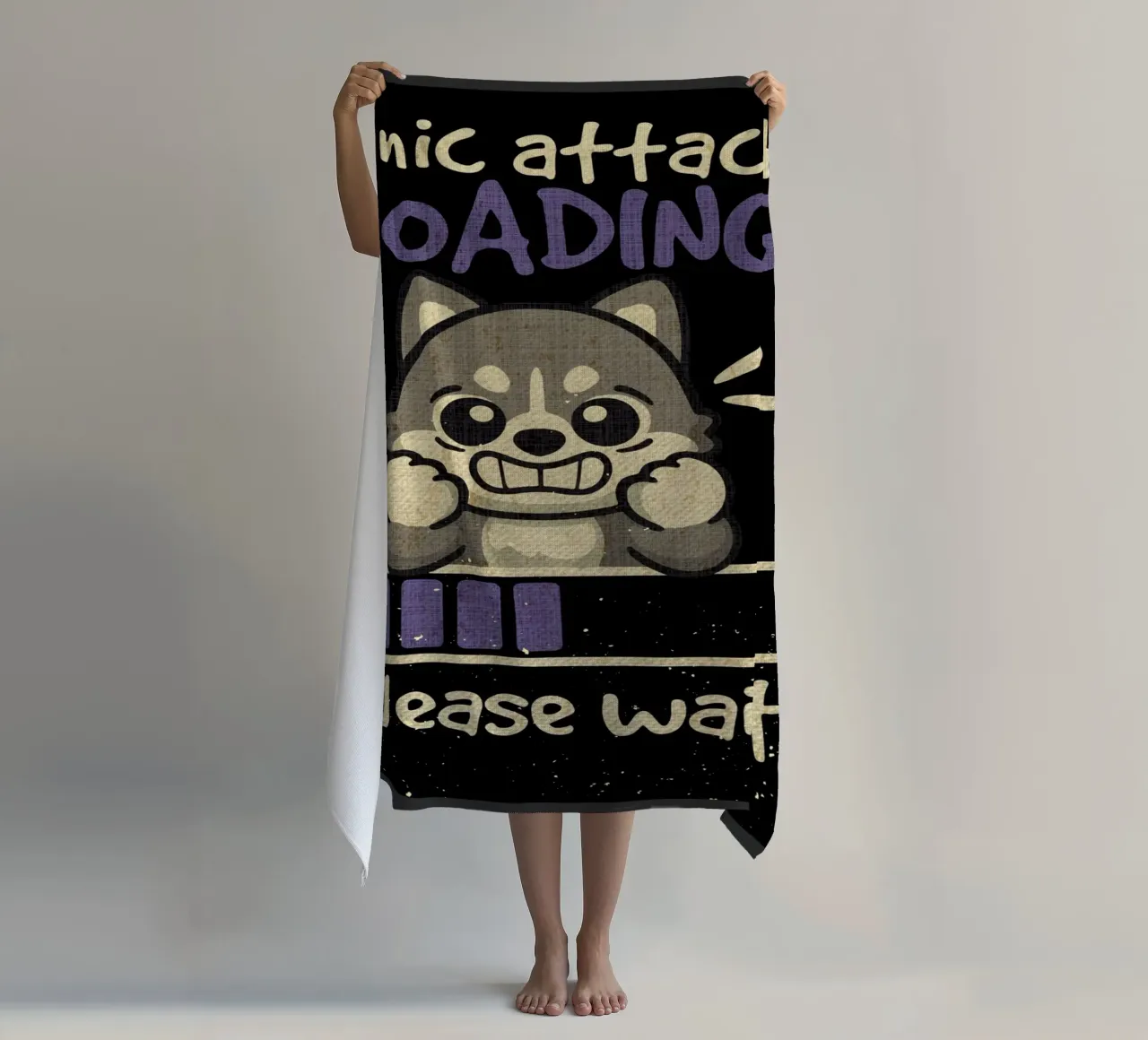 Panic attack loading beach towel by Andrew S Morrison