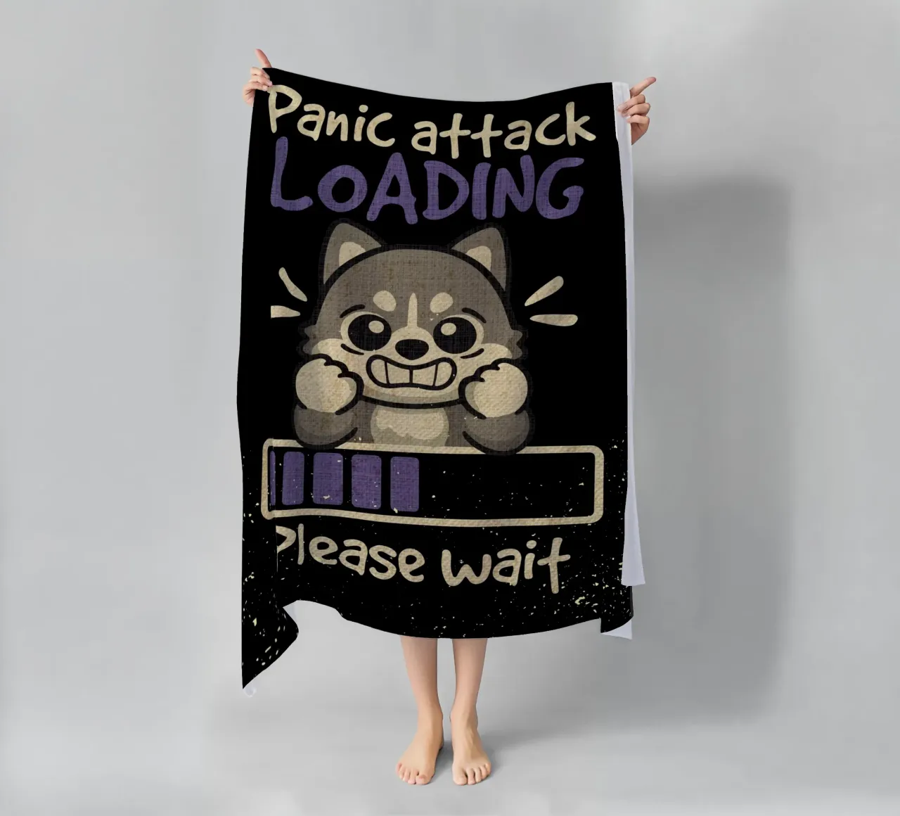 Panic attack loading beach towel by Andrew S Morrison